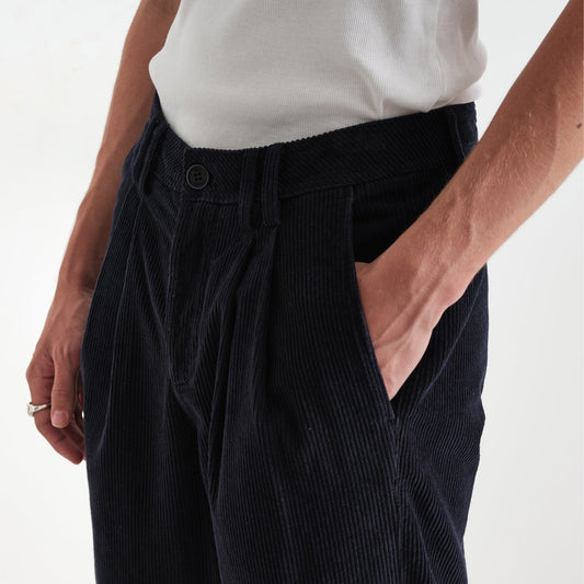- Classic Corduroy Pleat Trousers - Navy
