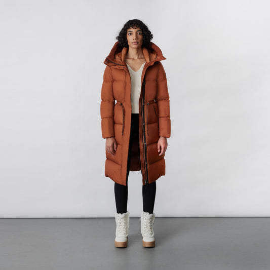 Ishani Hooded Down Coat - Cognac