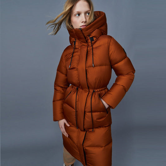 Ishani Hooded Down Coat - Cognac