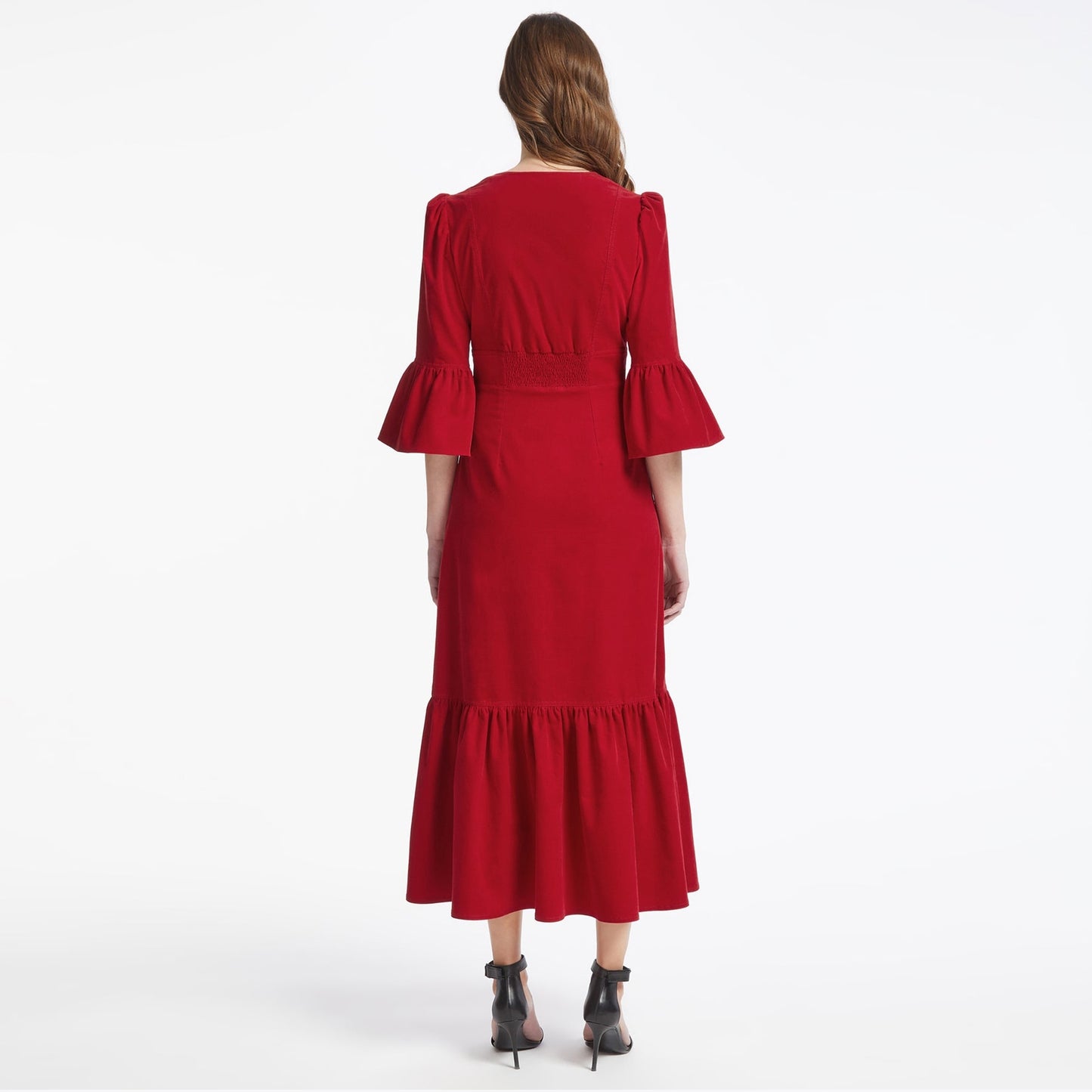 - Daphne Corduroy V Neck Maxi Dress - Red
