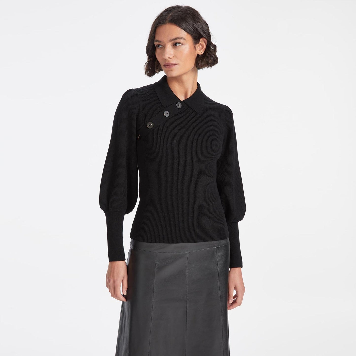 - Johanna Wool Rib Knit Jumper - Black