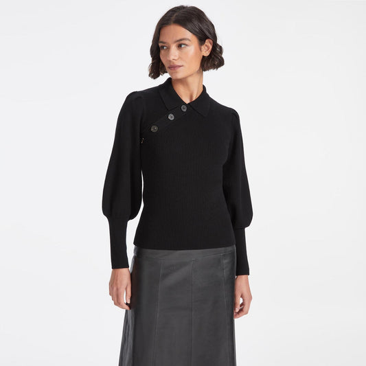 Johanna Wool Rib Knit Jumper - Black