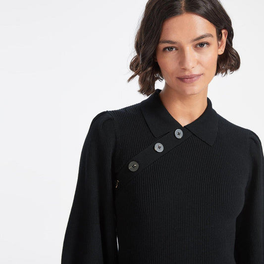 Johanna Wool Rib Knit Jumper - Black