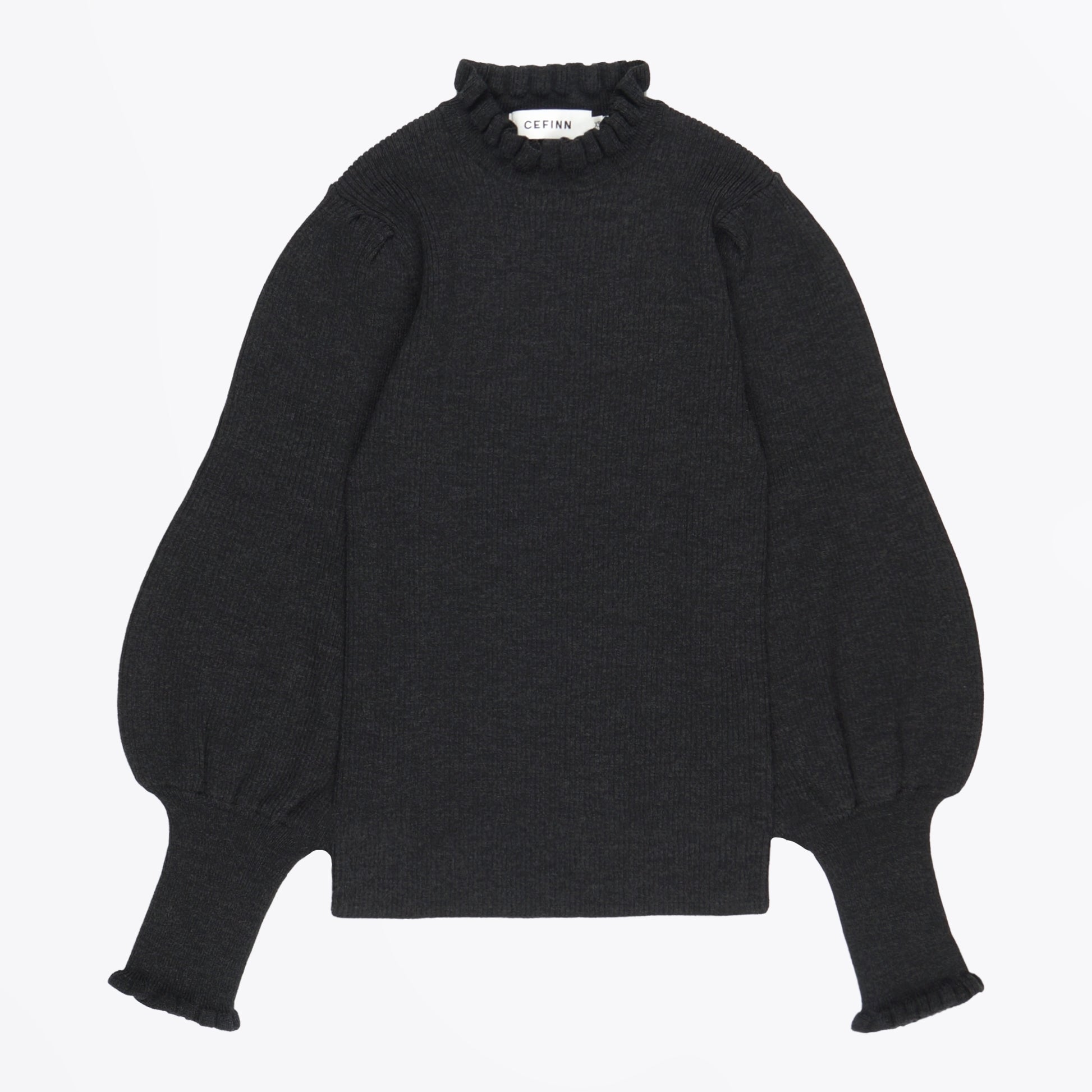 Cefinn Judy - Frill Neck Rib Knit Jumper - Charcoal