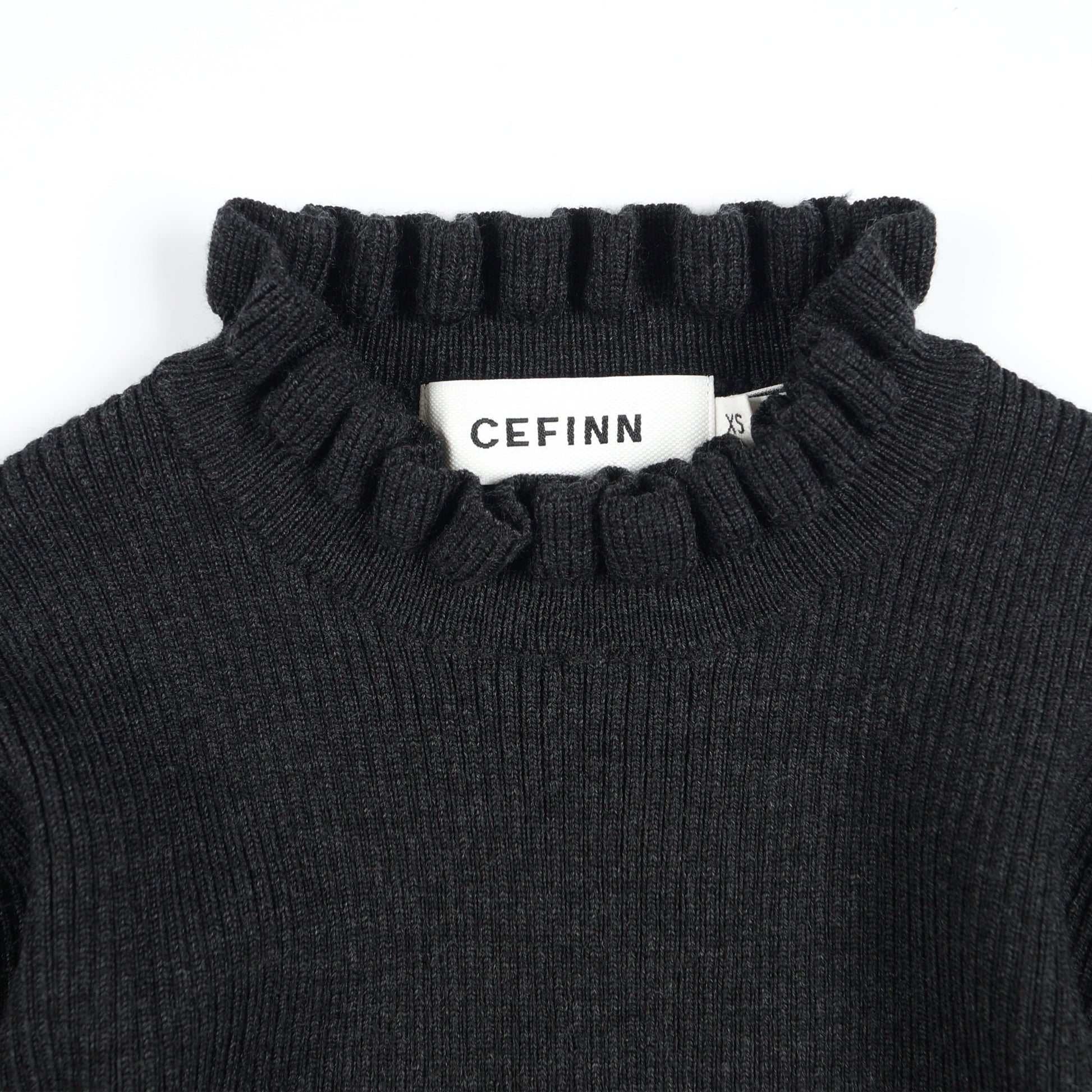 Cefinn Judy - Frill Neck Rib Knit Jumper - Charcoal