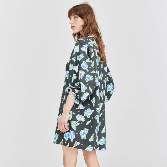 - Althea Dress - Black Blue Flower