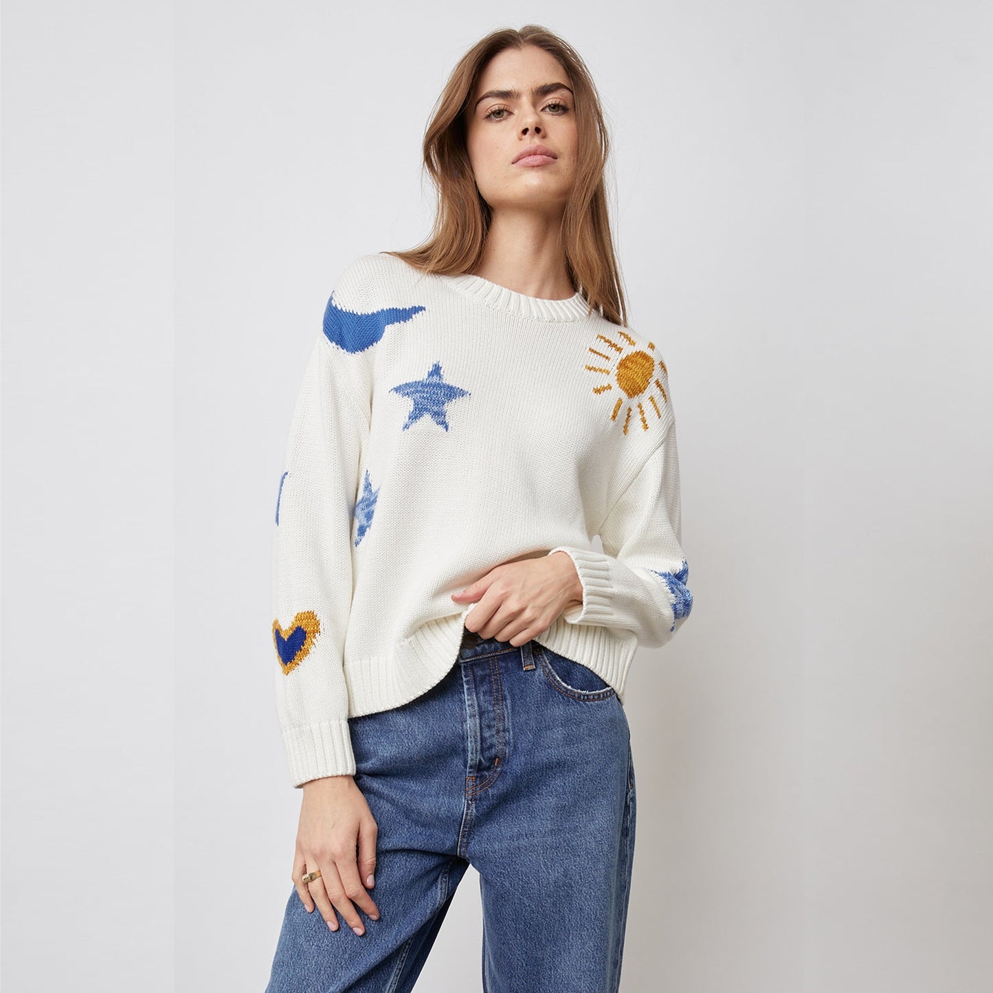 - Zoey Knitted Pullover - Ivory Gold Galaxy
