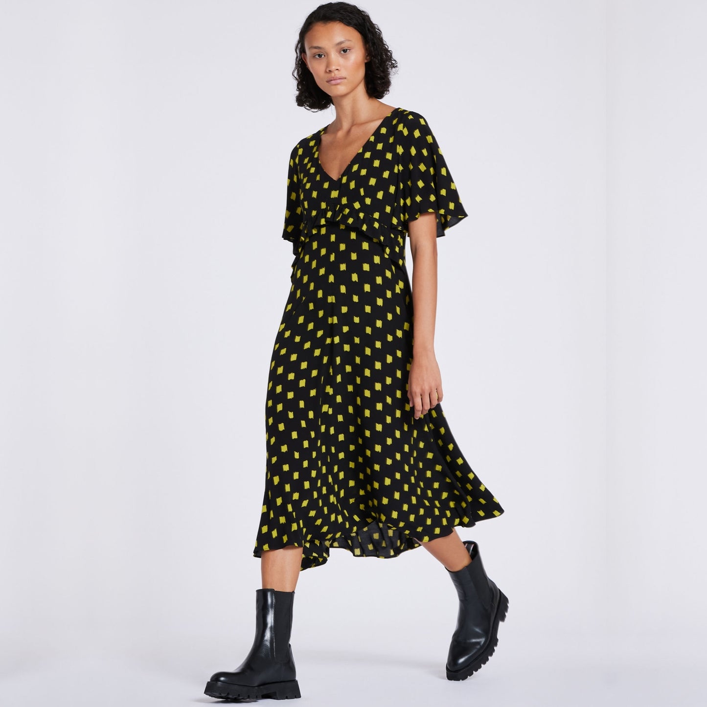 - 'Brushstrokes' Midi Dress - Black