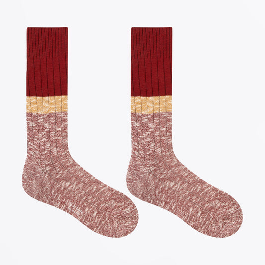 Marl Block Stripe Socks - Burgundy