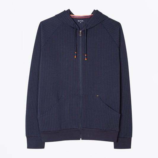 - Stripe Zip Up Hoodie - Navy