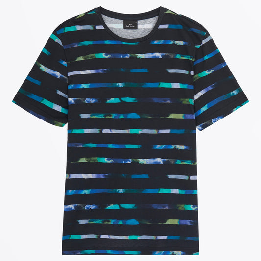 - Watercolour Stripe T-Shirt - Black