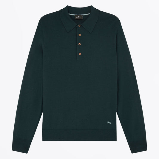 Knitted Polo Sweater - Very Dark Green