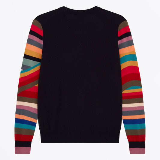 - Swirl Stripe Sleeve Sweater - Dark Navy