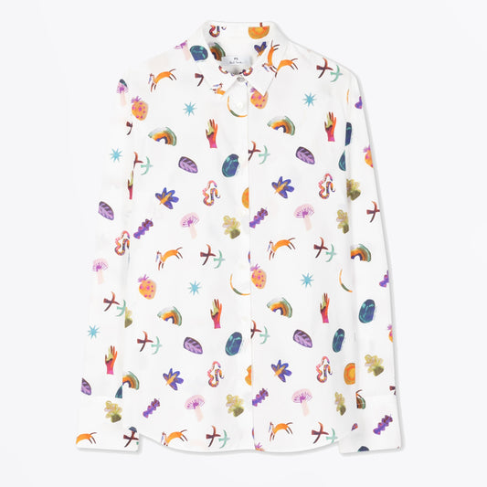 - Southdowns Way Printed Long Sleeve Shirt - White