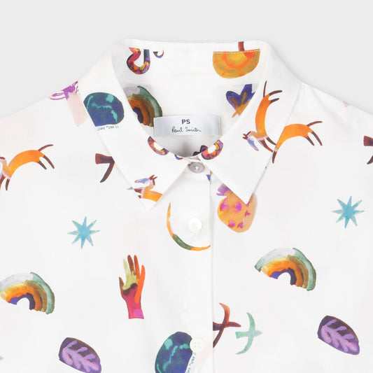 - Southdowns Way Printed Long Sleeve Shirt - White