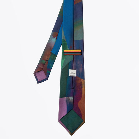 - Silk Screen Abstract Tie - Very Dark Navy