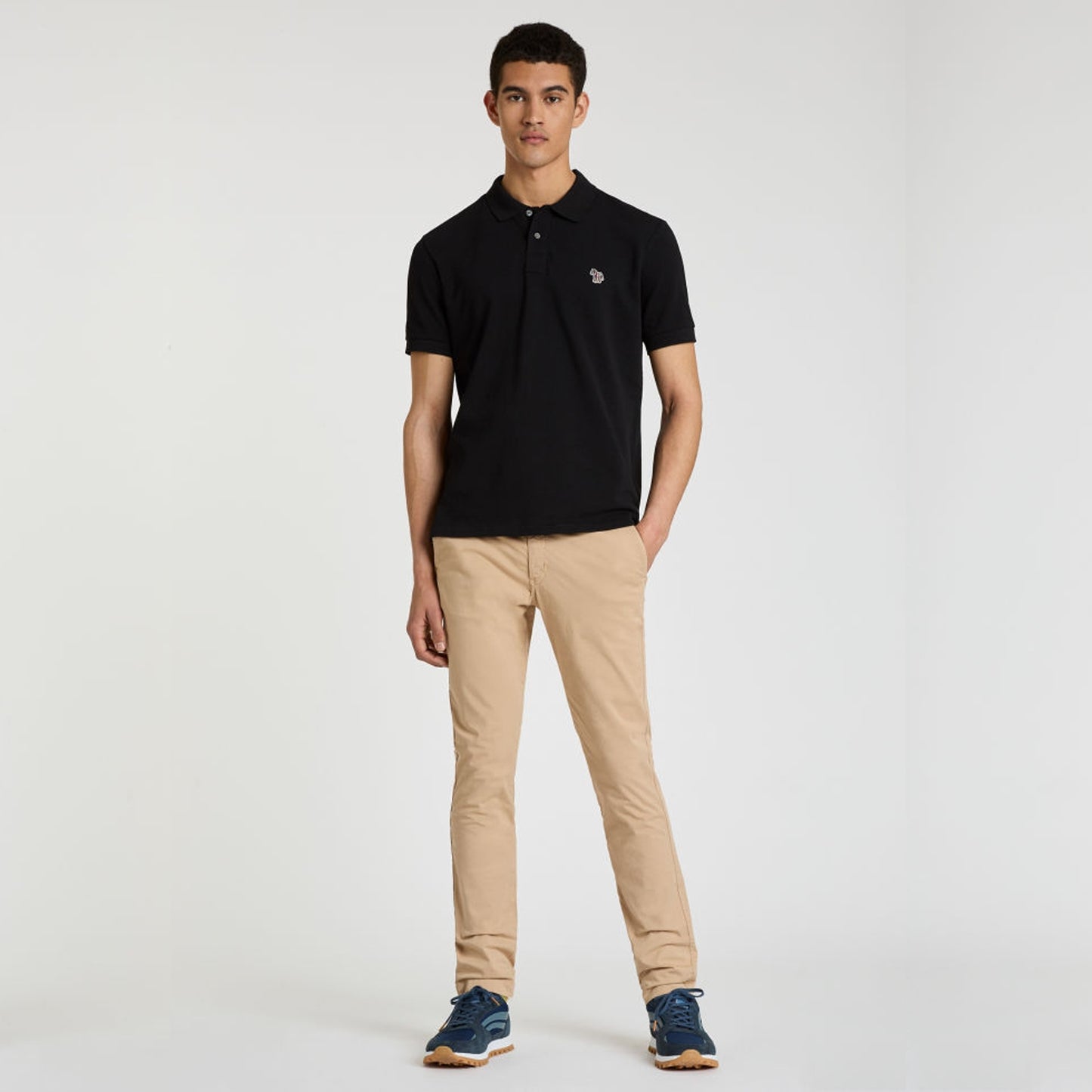 - Regular Fit Short Sleeved Zebra Polo Shirt - Black