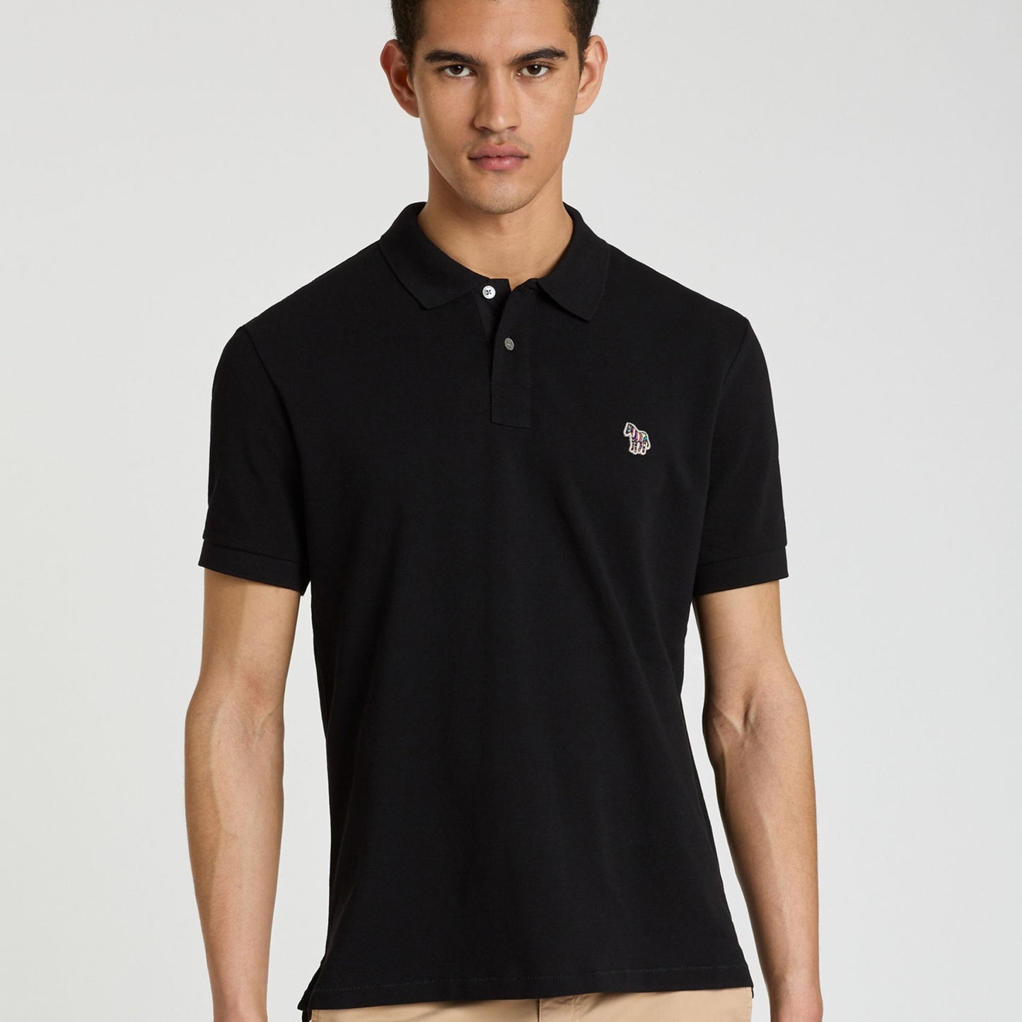 - Regular Fit Short Sleeved Zebra Polo Shirt - Black