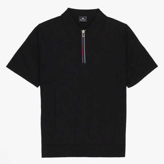 Knitted Short Sleeved Polo Sweater - Black