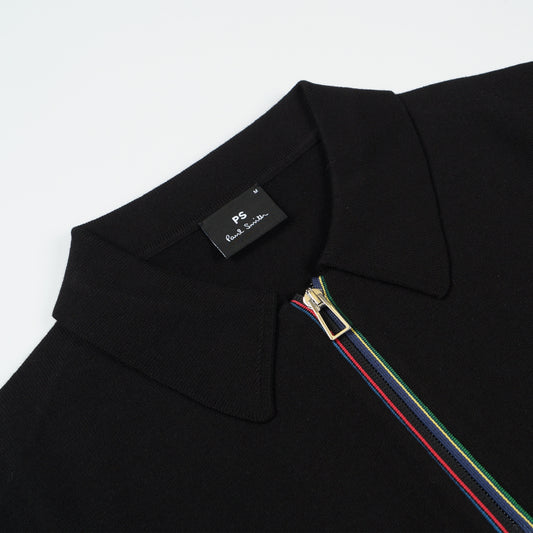 Knitted Short Sleeved Polo Sweater - Black