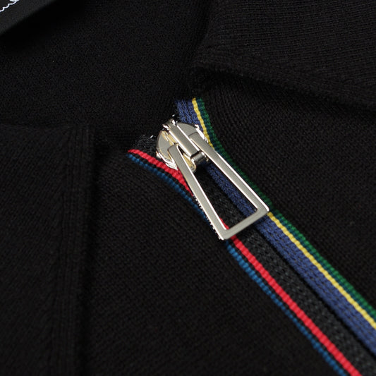 Knitted Short Sleeved Polo Sweater - Black