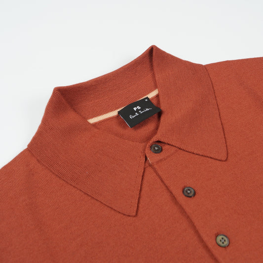 Knitted Short Sleeve Sweater Polo - Brick Red