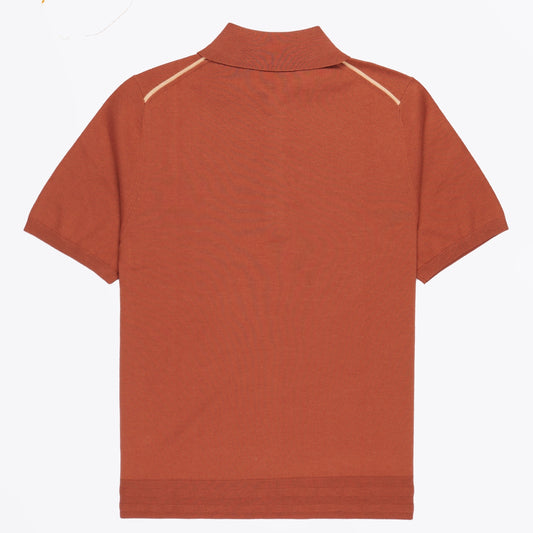 Knitted Short Sleeve Sweater Polo - Brick Red