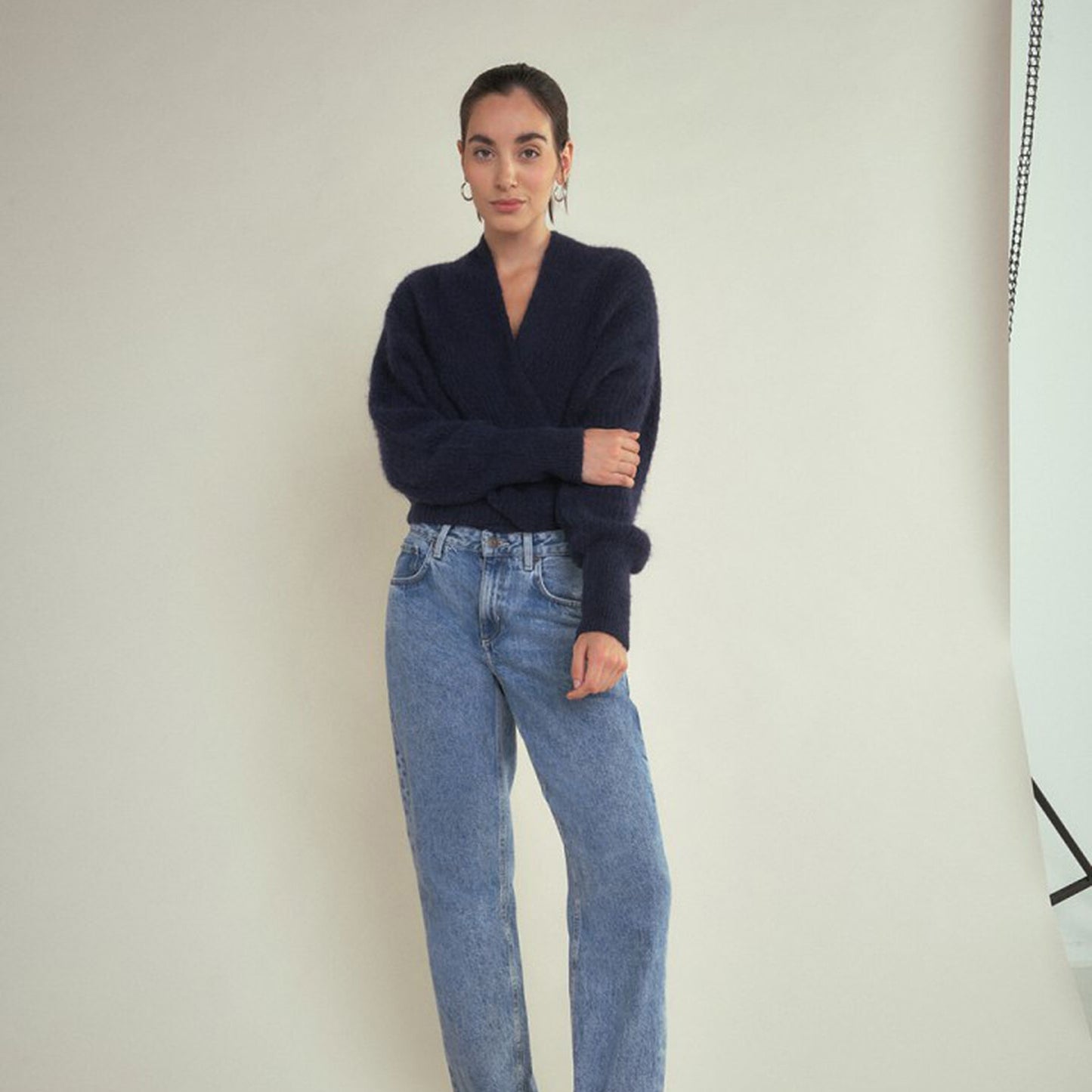 East Open Front Shawl Cardigan - Navy Melange