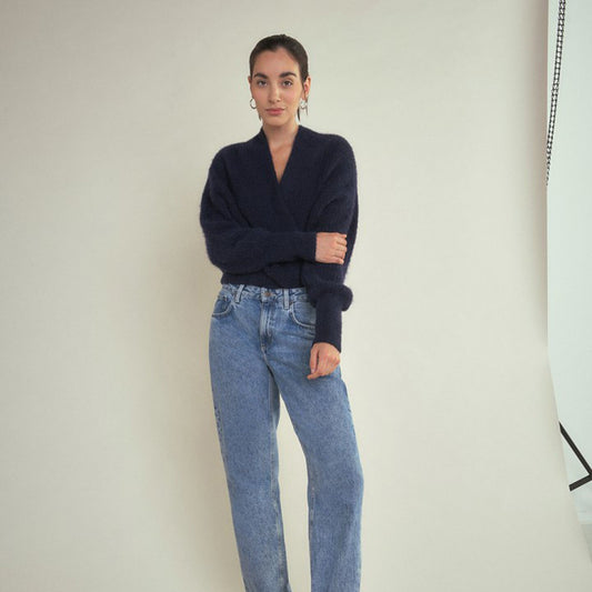 East Open Front Shawl Cardigan - Navy Melange