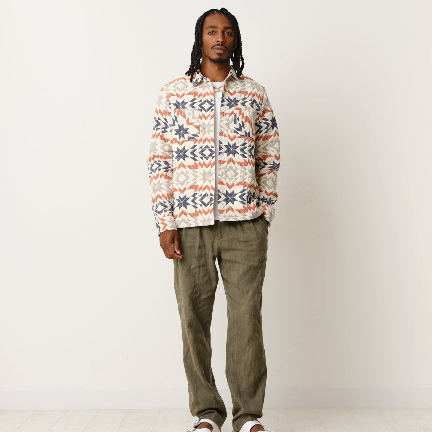 - Whiting Maze Overshirt - Ecru/Rust