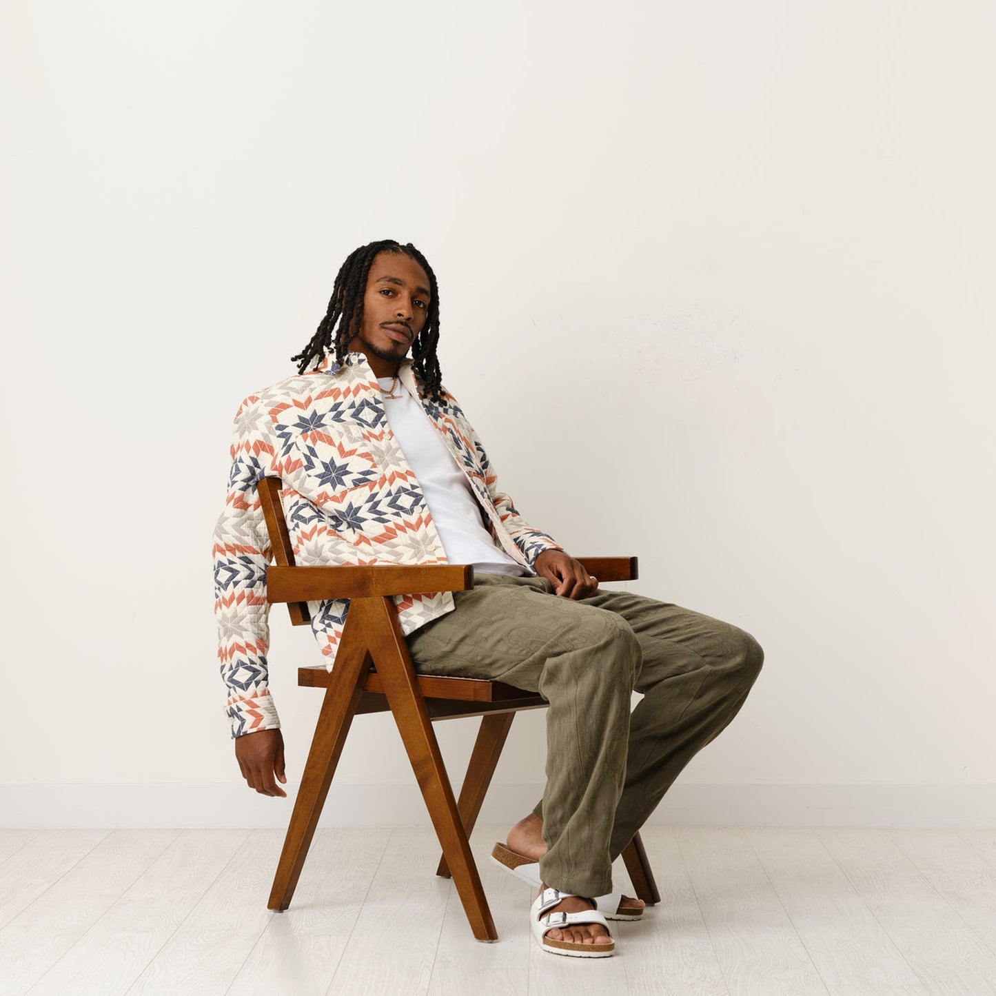 - Whiting Maze Overshirt - Ecru/Rust