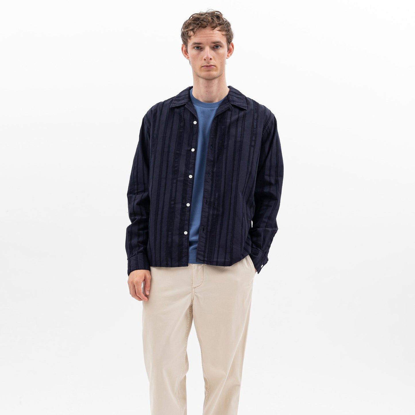 - Carsten Stripe Long-Sleeve Shirt - Navy
