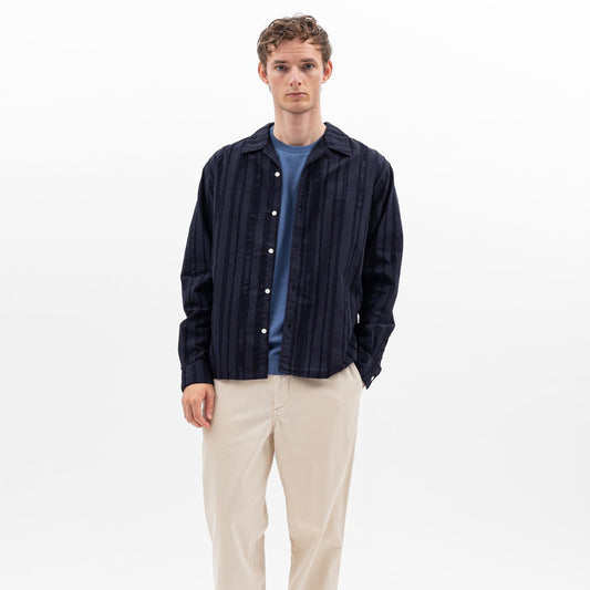 - Carsten Stripe Long-Sleeve Shirt - Navy