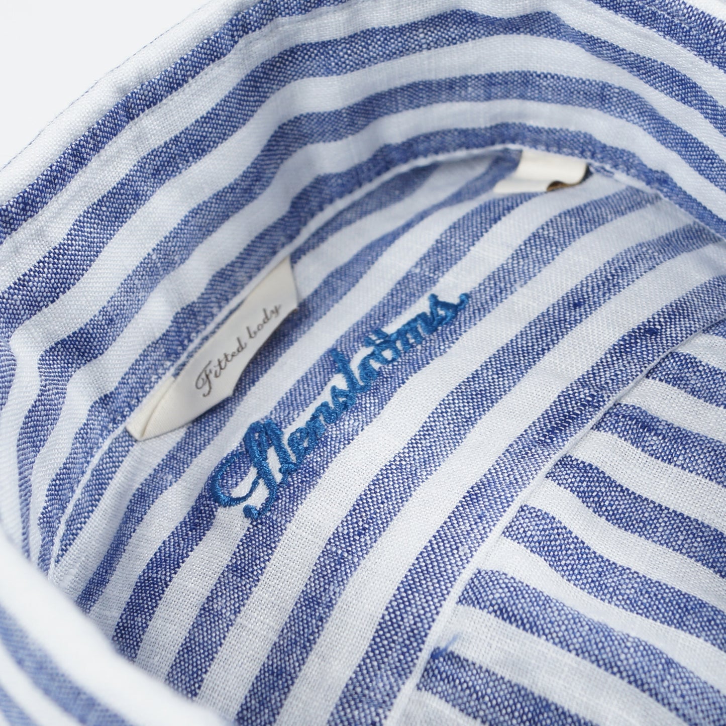 - Fitted Body Linen Stripe Shirt - Navy