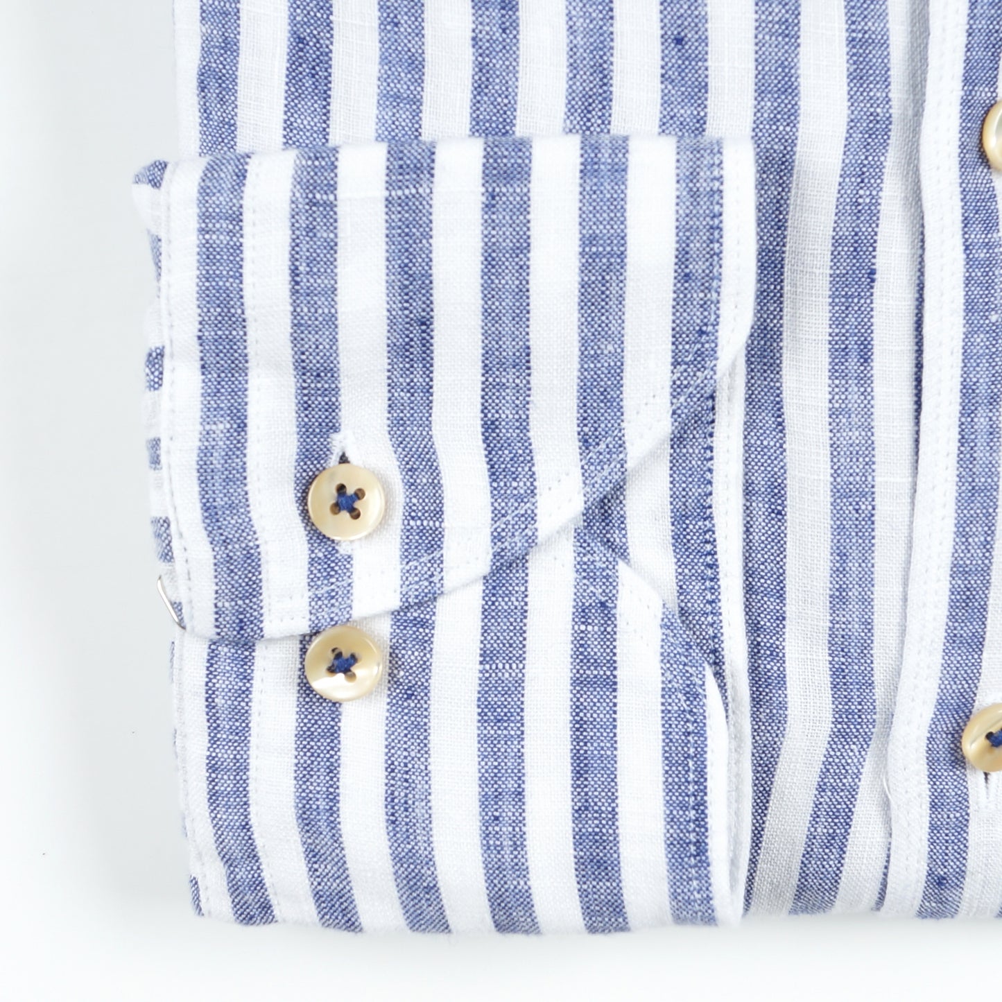 - Fitted Body Linen Stripe Shirt - Navy