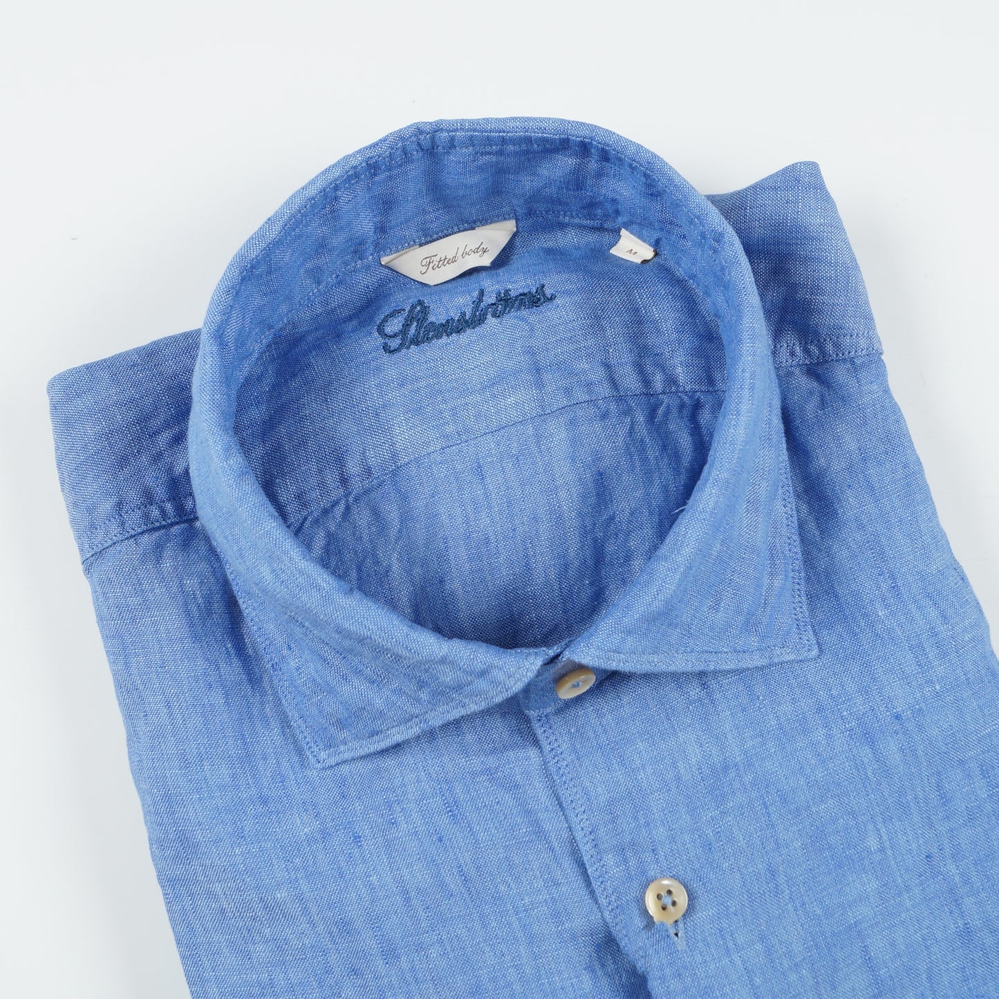 - Fitted Body Linen Shirt - Blue