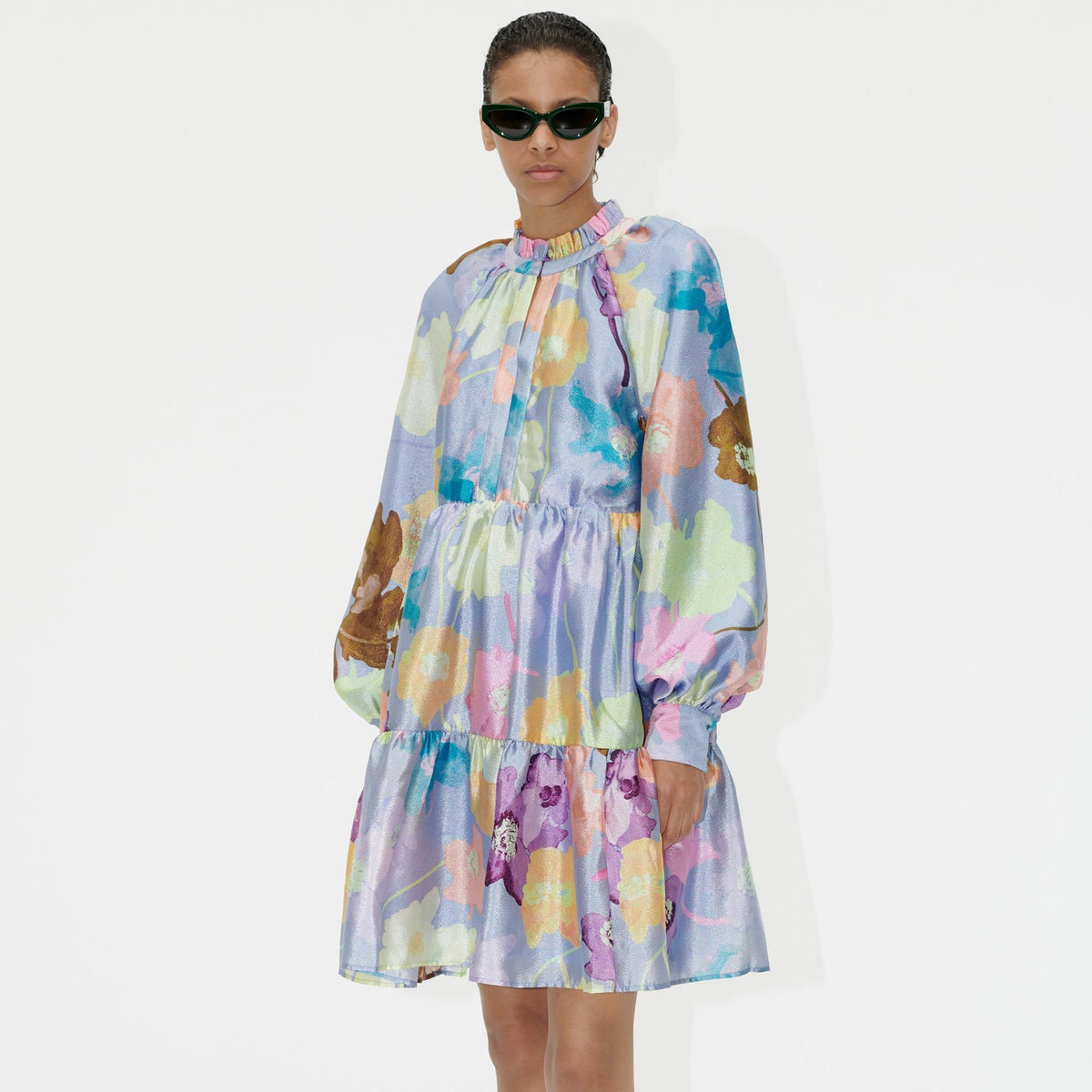 Stine Goya Jasmine Textured Poly Dress Filigran Flower Blue MR stine-goya-jasmine-textured-poly-dress-filigran-flower-blue-mr