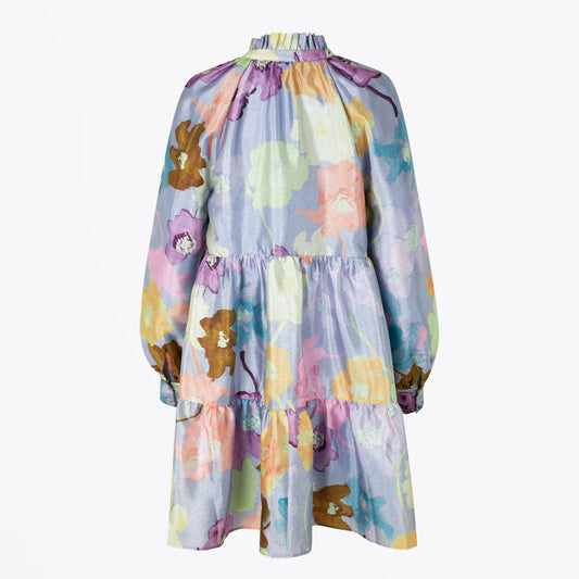 Jasmine Textured Poly Dress - Filigran Flower Blue