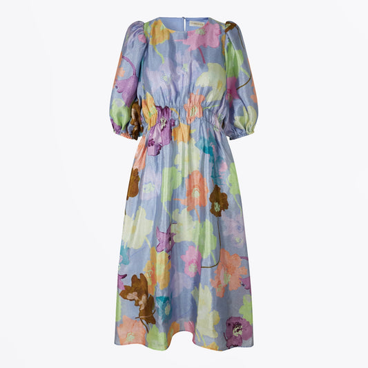 - Elizabeth Textured Poly Dress - Filigran Flower Blue