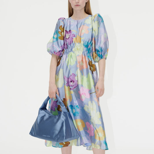 - Elizabeth Textured Poly Dress - Filigran Flower Blue