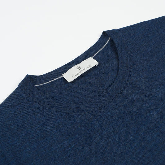 - Crew Neck Short Sleeve Merino Pullover - Dark Jeans