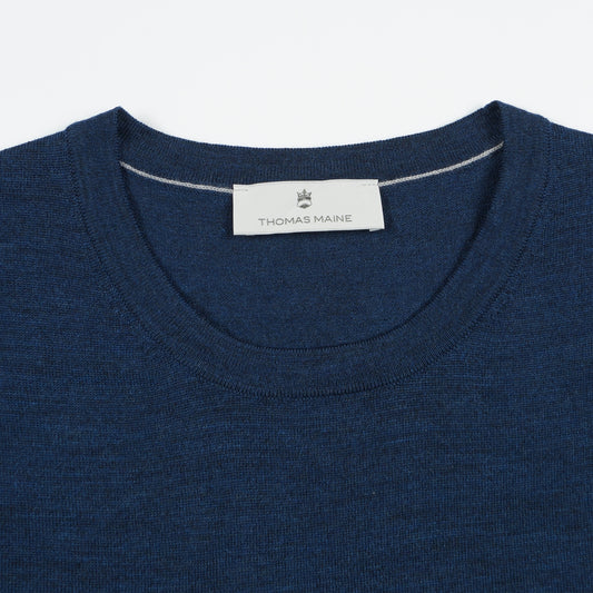 - Crew Neck Short Sleeve Merino Pullover - Dark Jeans