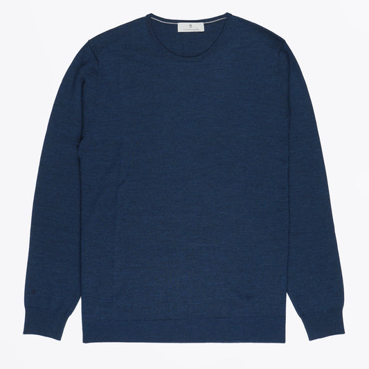 - Crew Neck Long Sleeve Merino Pullover - Dark Jeans