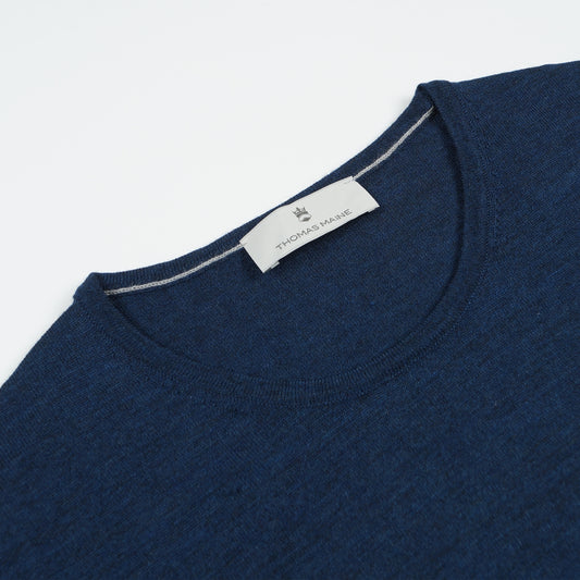 - Crew Neck Long Sleeve Merino Pullover - Dark Jeans