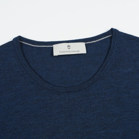 - Crew Neck Long Sleeve Merino Pullover - Dark Jeans