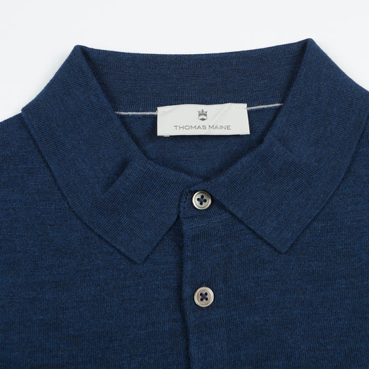 - Polo Collar SS Merino Pullover - Dark Jeans