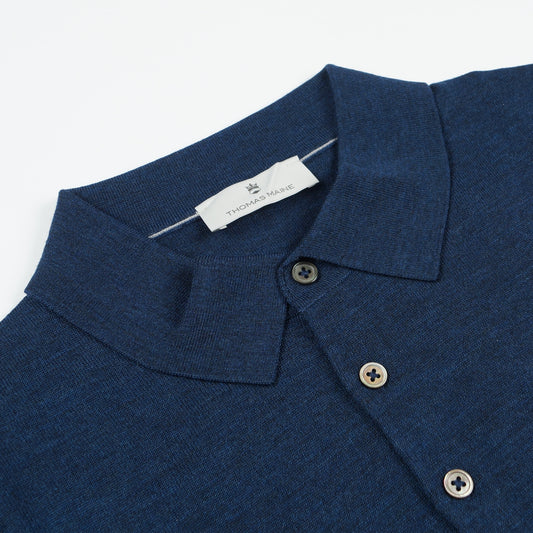 - Polo Collar SS Merino Pullover - Dark Jeans