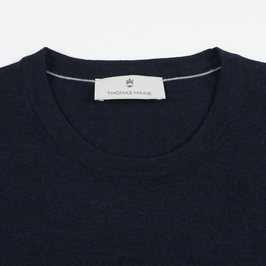 - Crew Neck SS Merino Pullover - Navy