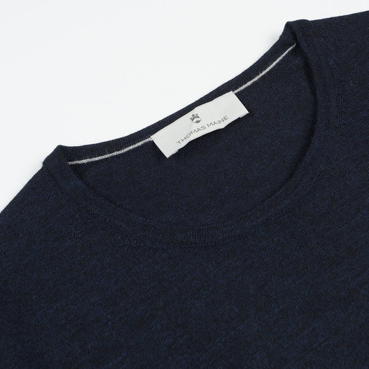 - Crew Neck LS Merino Pullover - Navy