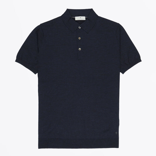 - Polo Collar SS Merino Pullover - Navy